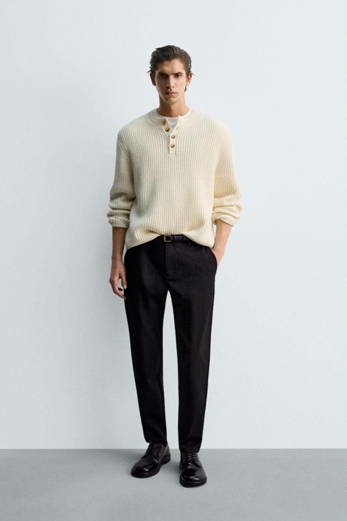 Krem Triko Henley Kazak